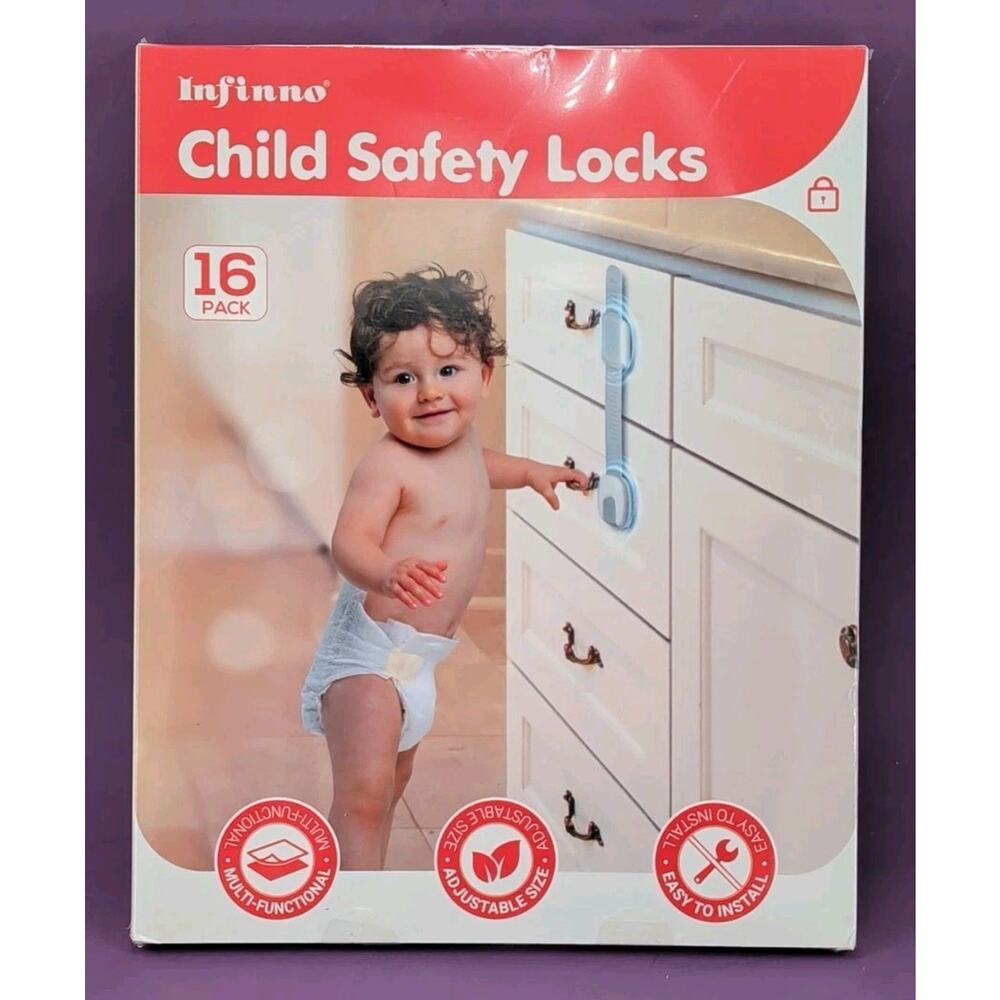 Infinno Child Safety Locks 16 Pack Baby Proofing Cabinet Drawer Straps No Drill